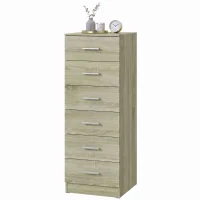 HOMCOM Comodă 6 sertare, corp de depozitare, stil modern, pentru dormitor, intrare, hol, 40x40x110cm, stejar(m-9)