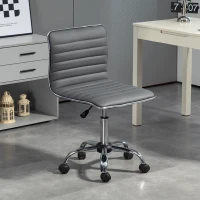 HOMCOM Silla de Escritorio sin Brazos Giratoria con Altura Ajustable Silla para Estudio Tapizada en PU Carga 120 kg Gris Oscuro(m-10)