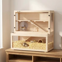 PawHut Wooden Hamster Cage with Hut, Wheel, Ramps, Removable Viewing Panels, 80 x 50 x 84 cm, Natural(m-8)