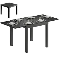 Outsunny Table de jardin extensible pour 4-6 personnes avec rallonge auto-stockée aluminium avec effet bois 80-160 x 80 cm noir(m-12)