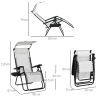 Outsunny 2 Piece Foldable Reclining Garden Chair with Headrest, Zero Gravity Deck Sun Lounger Seat Chair with Footrest, Armrest, Cup Holder & Canopy Shade, White(m-3)
