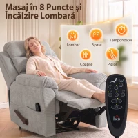 HOMCOM Fotoliu Reclinabil cu Masaj Manual  135°, Încălzire și 8 Puncte de Masaj, Chenille, 87x95x109 cm, Gri Deschis(m-4)