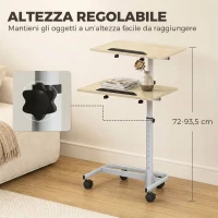 HOMCOM Tavolino Salotto ad Altezza Regolabile con 4 Ruote, in Legno e Metallo, 60x40x72-93.5 cm, Rovere(m-4)