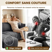 HOMCOM Canapé d'Angle Modulable 242 cm, Canapé 4 Places en L avec Méridienne Réversible, 2 Oreillers, Tissu Aspect Lin, Gris(m-5)