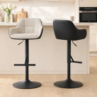 HOMCOM Set 2 Scaune Tapițate Reglabile pe Înălțime cu Spătar și Brațe, 52,5x53x86,5-108 cm, Negru și Gri Deschis(m-2)