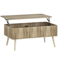 HOMCOM Mesa de Centro Elevable con Compartimentos Ocultos de Almacenaje y Patas de Pino para Salón Comedor 91x56x43 cm Roble
