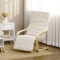 HOMCOM Wooden Lounging Chair Deck Relaxing Recliner Lounge Seat with Adjustable Footrest & Removable Cushion, Cream White(m-10)