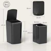 HOMCOM 12L Sensor Bin, Automatic Touchless Motion Sensor Kitchen Bin with Fingerprint Resistant Stainless Steel, Black(m-3)
