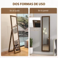 HOMCOM Espejo de Cuerpo Entero 157x37 cm con Marco de MDF Espejo de Pie Inclinado o Colgante Madera Nogal(m-5)