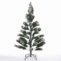 HOMCOM Brad de Crăciun Artificial zăpaduit 180 cm cu 840 vârfuri boabe roșii conuri bază pliabilă din oțel montare rapidă Verde(m-8)