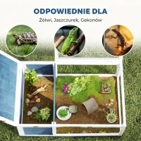 PawHut Terrarium dla żółwia drewniany domek żółwiarnia wybieg dwustrefowy otwierany daszek 3 okna 91x60,5x32 cm niebieski(m-7)
