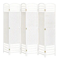 HOMCOM Paravent en bois 242 x 170 cm séparateur de pièce pliable 6 panneaux cloison de séparation chambre à coucher maison intérieur blanc(m-11)