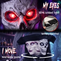 HOMCOM 180cm Life Size Animated Witch Halloween Decorations Outdoor Indoor, Scary Halloween Animatronics Decor(m-4)