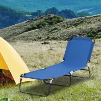 Outsunny Lettino da Giardino con Schienale Regolabile in 5 Posizioni, in Acciaio e Tessuto Oxford, 188x56x28 cm, Blu(m-2)