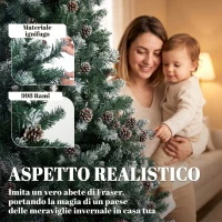 HOMCOM Albero di Natale 210 cm con 998 Rami Innevati e Pigne, Apertura Automatica e Base Pieghevole, Verde(m-5)
