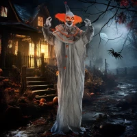 HOMCOM 6' Orange Clown Halloween Animatronic, with Glowing Eyes(m-2)