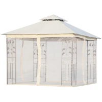 Outsunny Gazebo da Giardino 3x3m con Zanzariera, Telaio in Acciaio e Doppio Tettuccio, Bianco(m-11)