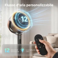 HOMCOM Ventilatore a Piantana a 12 Velocità con Telecomando, Timer 12h e Altezza Regolabile, 35.5x32.5x116.5 cm, Grigio(m-7)