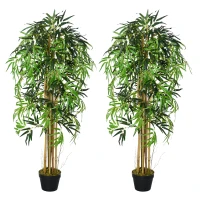 Outsunny Pack de 2 Bambú Artificiales 150 cm con 1095 Hojas Maceta Decoración para Interior Hogar Verde(m-18)