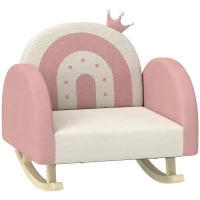 AIYAPLAY Kindersessel Schaukelstuhl, Kronen-Dekoration, Regenbogenmuster, Samt, Holz, 50x47x49 cm, Rosa(m-1)