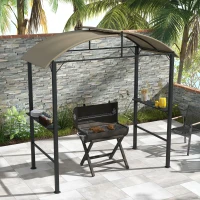 Outsunny Grillpavillon, 2 Seitenablagen, Haken, Stahlrahmen, 1,1 x 2,3m, Khaki(m-10)