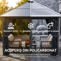 Outsunny Pavilion exterior 3x3 m cu acoperiș rigid, gri închis(m-4)
