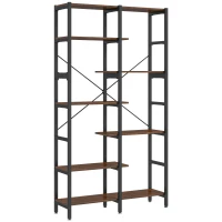 HOMCOM Étagère de Rangement Bibliothèque séparateur de pièce Style Industriel en escalier 6 étagères en Bois et Métal Rustique(m-12)