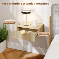 HOMCOM Modern Floating Nightstands Set of 2, Wall Mounted Bedside Tables with Wave Drawer Oak(m-5)