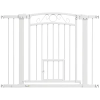 PawHut Poartă Reglabilă pentru Câini, Albă, cu Extensii, Poartă pentru Pisici și Deschidere cu o Singură Mână, 76-104x77 cm(m-11)