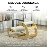 HOMCOM Scaun ergonomic reglabil în 6 poziții, din material textil cu efect de in și lemn de mesteacăn, 55x85x55 cm, crem(m-7)