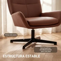 HOMCOM Butaca de Salón Tapizado en PU Sillón Lectura con Asiento Acolchado Reposabrazos Patas Metálicas Marrón(m-8)