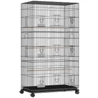 PawHut Grande Cage à Oiseaux sur Roulettes en Acier, Plateau Amovible, Portes, Perchoirs, Mangeoires, 77x46,5x141cm, Noir(m-1)
