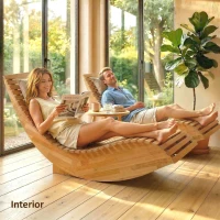 Outsunny Conjunto de 2 Sillas Mecedoras de Jardín de Madera Ergonómica Plegable con Diseño Listonado 60x156x77 cm Natural(m-9)