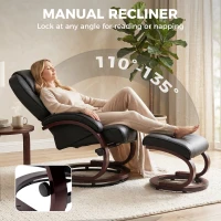 HOMCOM Swivel Recliner Chair with Footstool, PU Leather Recliner Armchair with Adjustable Back and Wood Frame, Black(m-4)