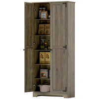 HOMCOM Armário de Cozinha Armário de Arrumação com 2 Portas e Prateleiras Ajustáveis 78x31,5x182 cm Marrom Acinzentado(m-12)