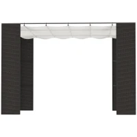 Outsunny Gazebo Pergola da Giardino 3x3m con Tenda Scorrevole, Struttura in Metallo e Rattan PE, Nero(m-8)