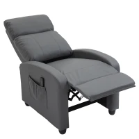 HOMCOM Recliner Armchair, Massage Faux Leather Push Back Reclining Chair with Adjustable Leg Rest, Side Pocket, for Home Living Room Theatre, Grey(m-10)
