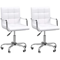 HOMCOM Lot de 2 chaises de bureau fauteuil manager pivotant hauteur réglable revêtement synthétique capitonné blanc(m-1)