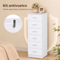 HOMCOM Cómoda de 6 Cajones Cajonera Alta para Dormitorio con Antivuelco 40x40x110 cm Blanco(m-18)