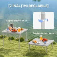 Outsunny Masă de Camping Pliabilă cu 2 Înălțimi Reglabile, 86x86x74 cm, Alb(m-6)