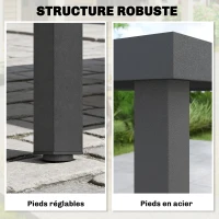 Outsunny Table de jardin pour 4 à 6 personnes, table à manger extérieure avec plateau à lattes, 140 x 90 x 74 cm, gris(m-6)