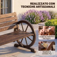 Outsunny Panchina da Giardino 2 Posti a Doghe con Braccioli a Ruota di Carro, in Legno, 105.5x56x79 cm, Marrone Bruciato(m-5)