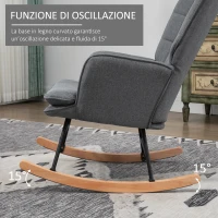 HOMCOM Sedia a Dondolo con Pouf in Tessuto Effetto Lino e Legno con Cuscino, Braccioli, Capacità 130 kg, Grigio(m-4)