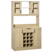 HOMCOM Mobile Cucina con Cassetto, 4 Armadietti, Mensole e Portabottiglie, Credenza Alta in Legno, Rovere, 106x48x180cm(m-1)