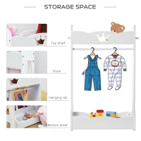HOMCOM Kids Clothes Rail Wooden Hanging Rack with Storage Shelves Children Garment Freestanding Wardrobe for 3-8 Years Toddler, White(m-5)