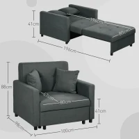 HOMCOM Poltrona Letto in Tessuto Effetto Velluto Grigio con 2 Cuscini e Spazio Contenitore, 100x98x88 cm(m-3)