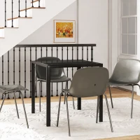 HOMCOM Table à manger pour 4 personnes, table de cuisine avec plateau en verre trempé et pieds en acier, 75 x 75 x 75 cm, noir(m-2)