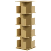 HOMCOM Bibliotecă rotativă cu 4 niveluri, etajeră de depozitare cu 16 compartimente, 39 x 39 x 128,3 cm, stejar(m-1)