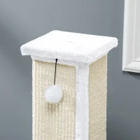 PawHut Griffoir pour chat poteau griffoir chat en sisal et peluche, boule suspendue base stable 41 x 41 x 81 cm blanc et crème(m-7)