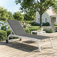 Outsunny Lettino Prendisole da Giardino con Ruote, in Texteline con Telaio in Alluminio, Grigio Scuro e Bianco(m-10)
